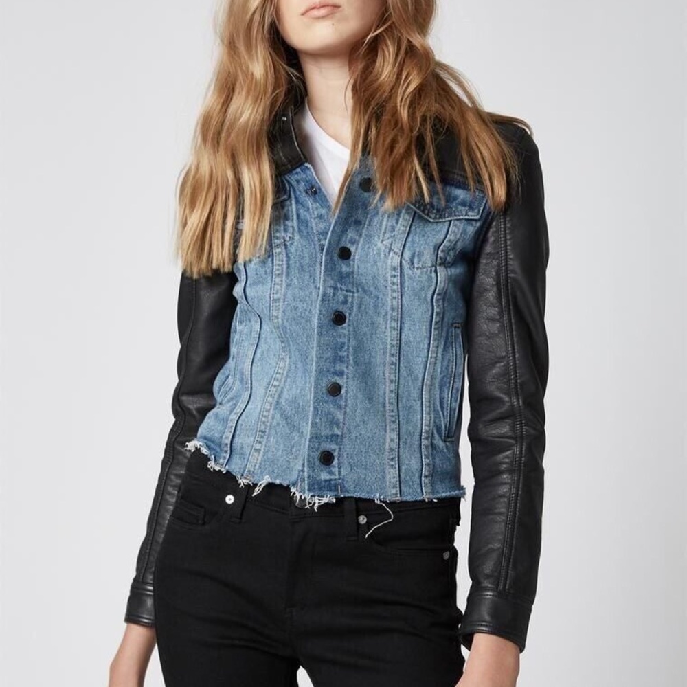BlankNYC Arachnophobia Faux Leather And Denim Jacket - Black / Blue Jean